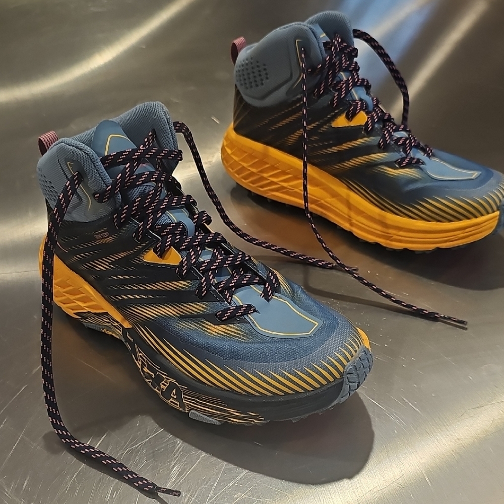Hoka Blue and Yellow Athletic Shoes GORE TEX. Speed Goat GTX